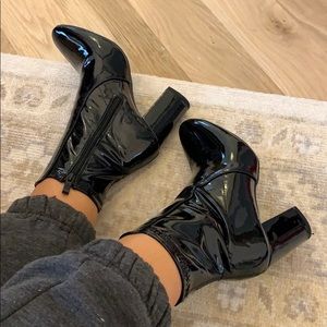 Windsor store patent black booties almond toe